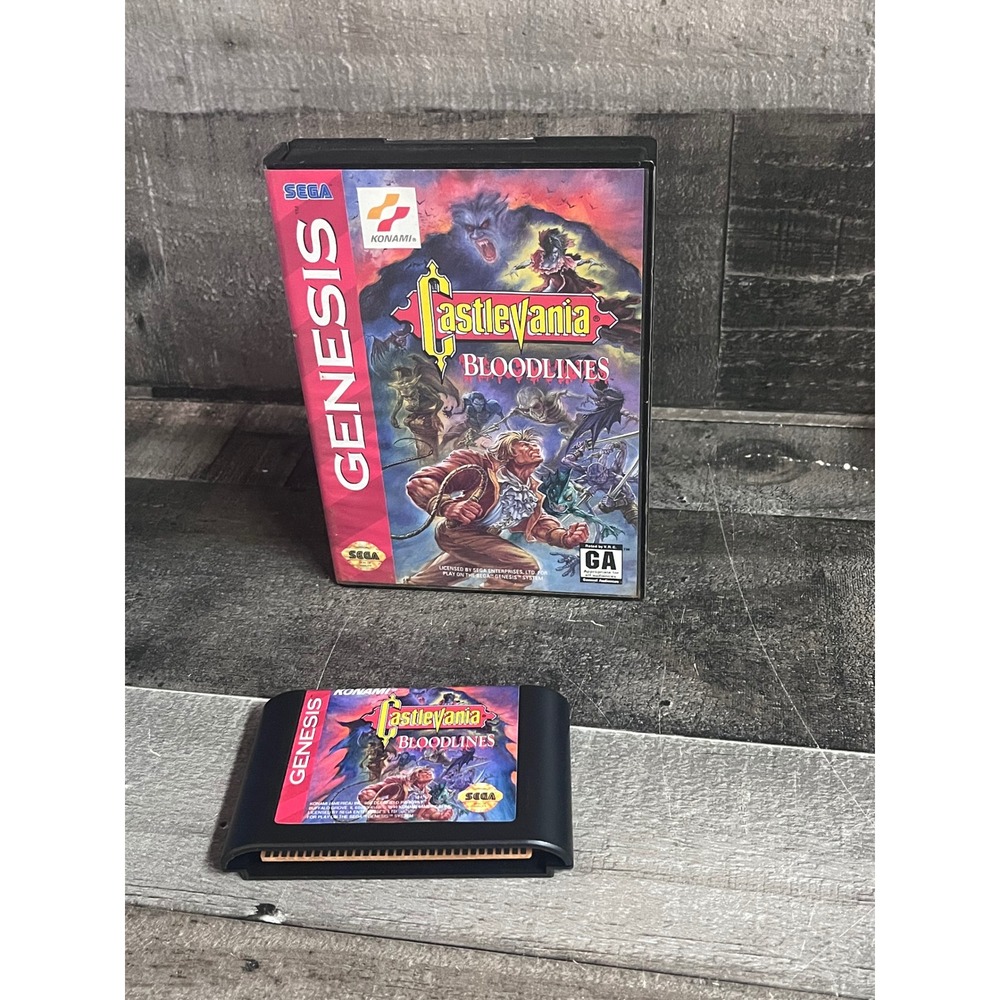 Castlevania Bloodlines Sega Genesis Konami 1994 Authentic Cartridge with Case